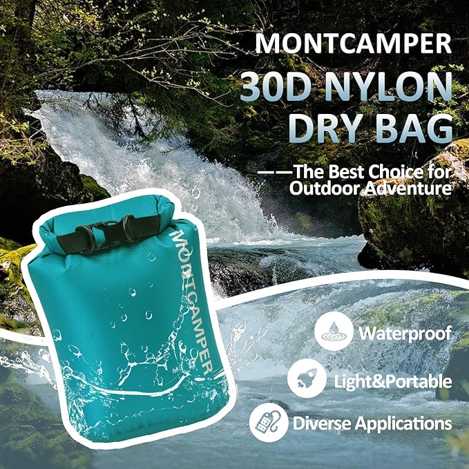 30D Nylon Waterproof Dry Bag-Suitable for Hiking, Kayaking and Rafting-Portable Waterproof Storage Sack with Roll Top Closure-Float on Water(3L/Turquoise blue)
