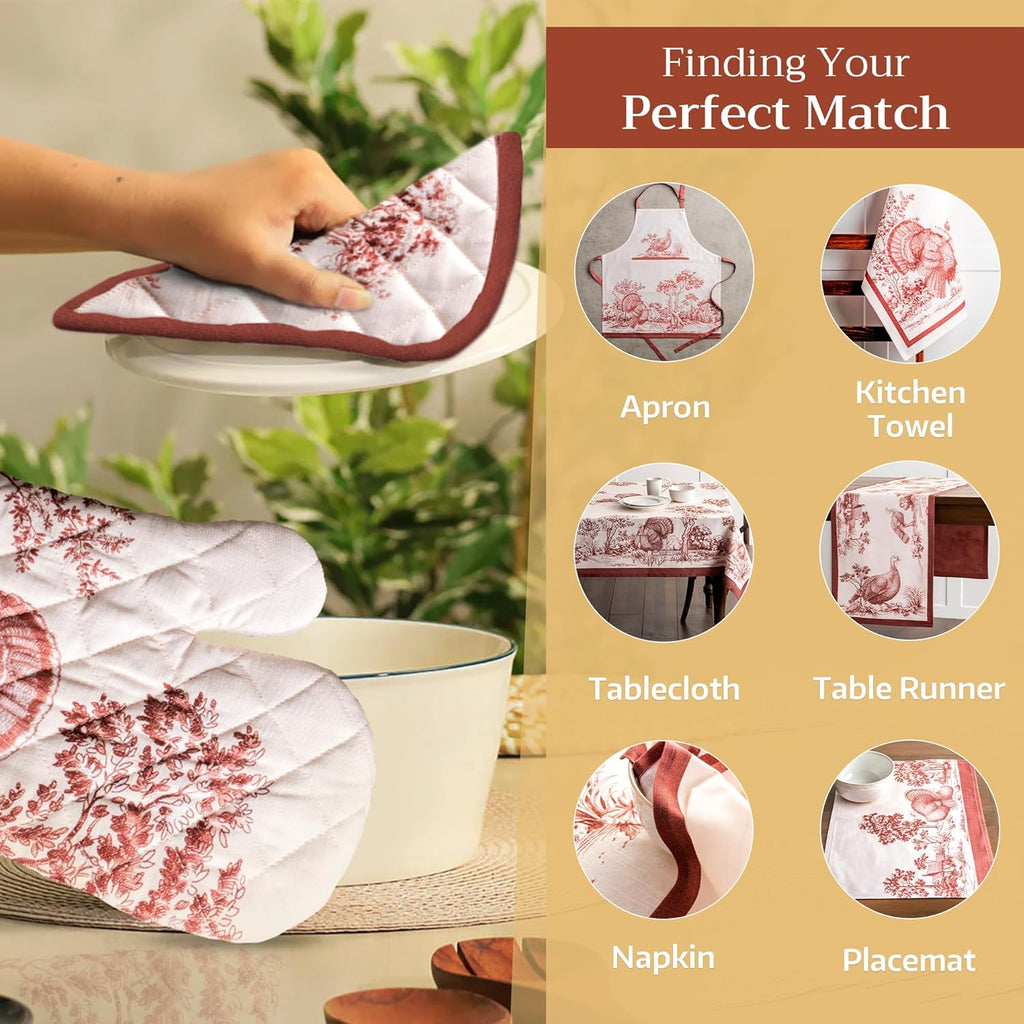 Maison d' Hermine Pot Holders 100% Cotton Heat Resistant Potholders 8" x 8" Hot Pads with Loop BBQ, Cooking, Baking, Grilling, Kitchen, Handling Hot Pans (Pack of 1, Holy Jouy - Brown)