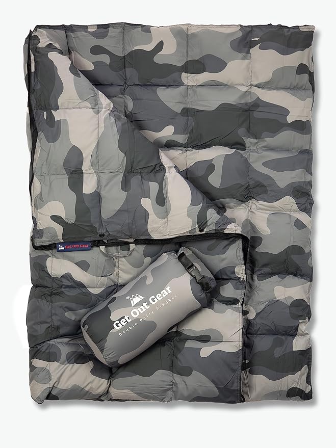 Down Camping Blanket - Puffy, Packable, Lightweight and Warm | Ideal for Outdoors, Travel, Stadium, Festivals, Beach, Hammock | 650 Fill Power Water-Resistant Backpacking Quilt