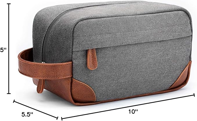 Vorspack Toiletry Bag Hanging Dopp Kit for Men Water Resistant Canvas Shaving Bag with Large Capacity for Travel - Light Grey