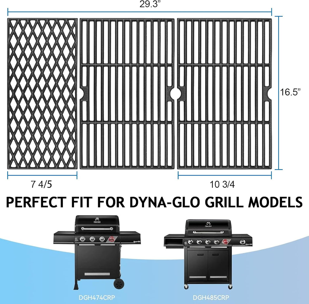 Uniflasy Cast Iron Cooking Grates for Dyna glo DGH474CRP DGH483CRP DGF493BNP DGF493PNP-D DGB495SDP DGB495SDP-D DGB493SPB DGB463CNP DGB494SPB 70-01-911 70-02-656 Cooking Grid Replacement Part Kit