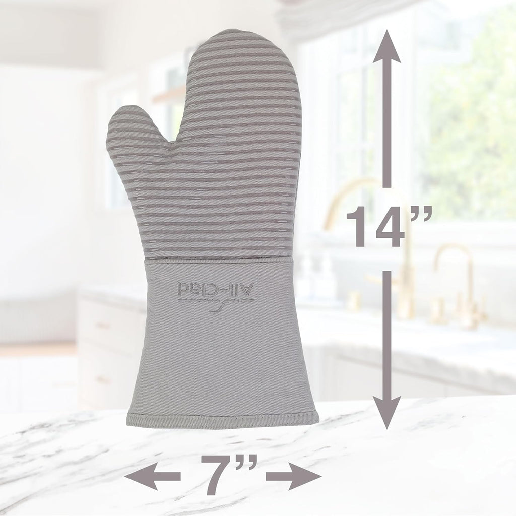 All-Clad Premium Silicone Oven Mitt: Heat Resistant to 500 Degrees - 100% Cotton & Silicone, 14"x7" Pot Holder for Kitchen and Barbeque, (1-Pack), Titanium Gray