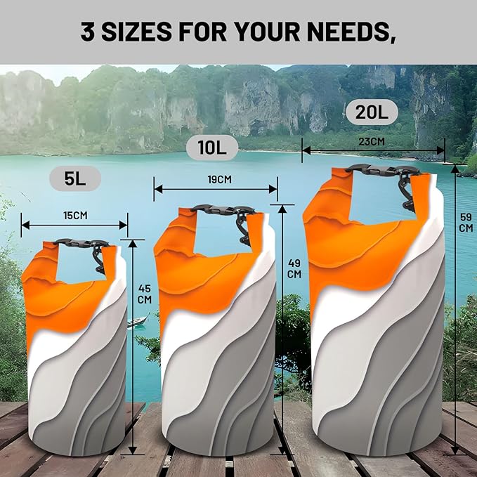 Waterproof Dry Bag,Roll Top Orange Gray Geometric Modern Waterproof Backpack 5L/10L/20L Floating and Lightweight Bags for Kayaking, Boating, Fishing, Swimming and Camping with Waterproof Phone Case