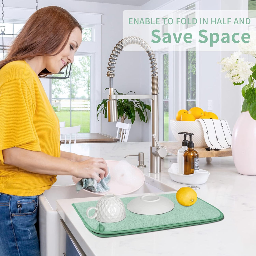 FRESHMNIT Dish Drying Mat for Kitchen Counter, 2 Pack Microfiber Absorbent Dish Drying Mats, 14" x 17" Dish Drying Pad, Dishes Drainer Mat for Countertops or Sink