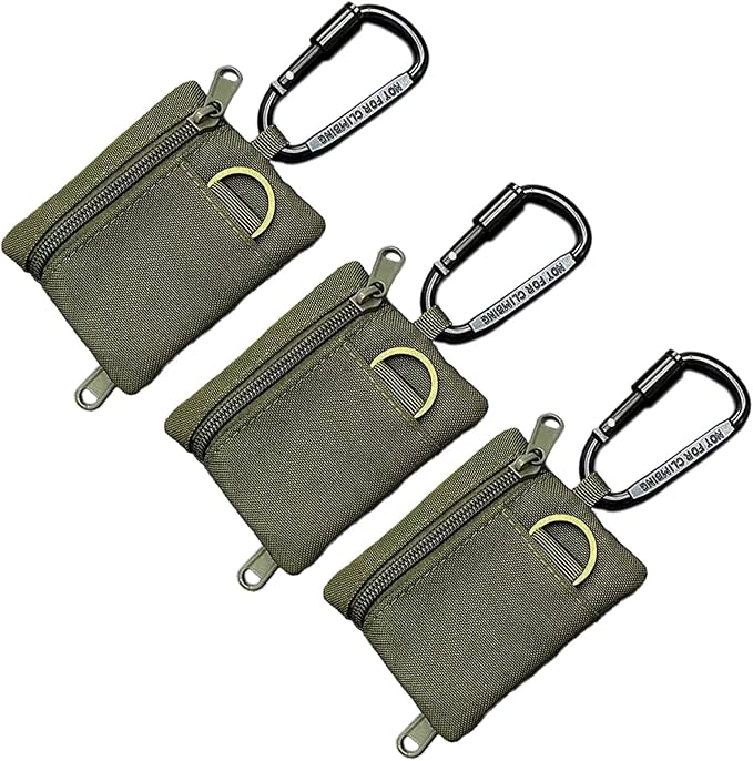 3 Pack Tactical EDC Keychain Pouch with Upgraded D-Ring - Military Mini Molle Utility Organizer for Outdoor, Hiking, Camping, Belt Gear, Zipper Pocket Bag