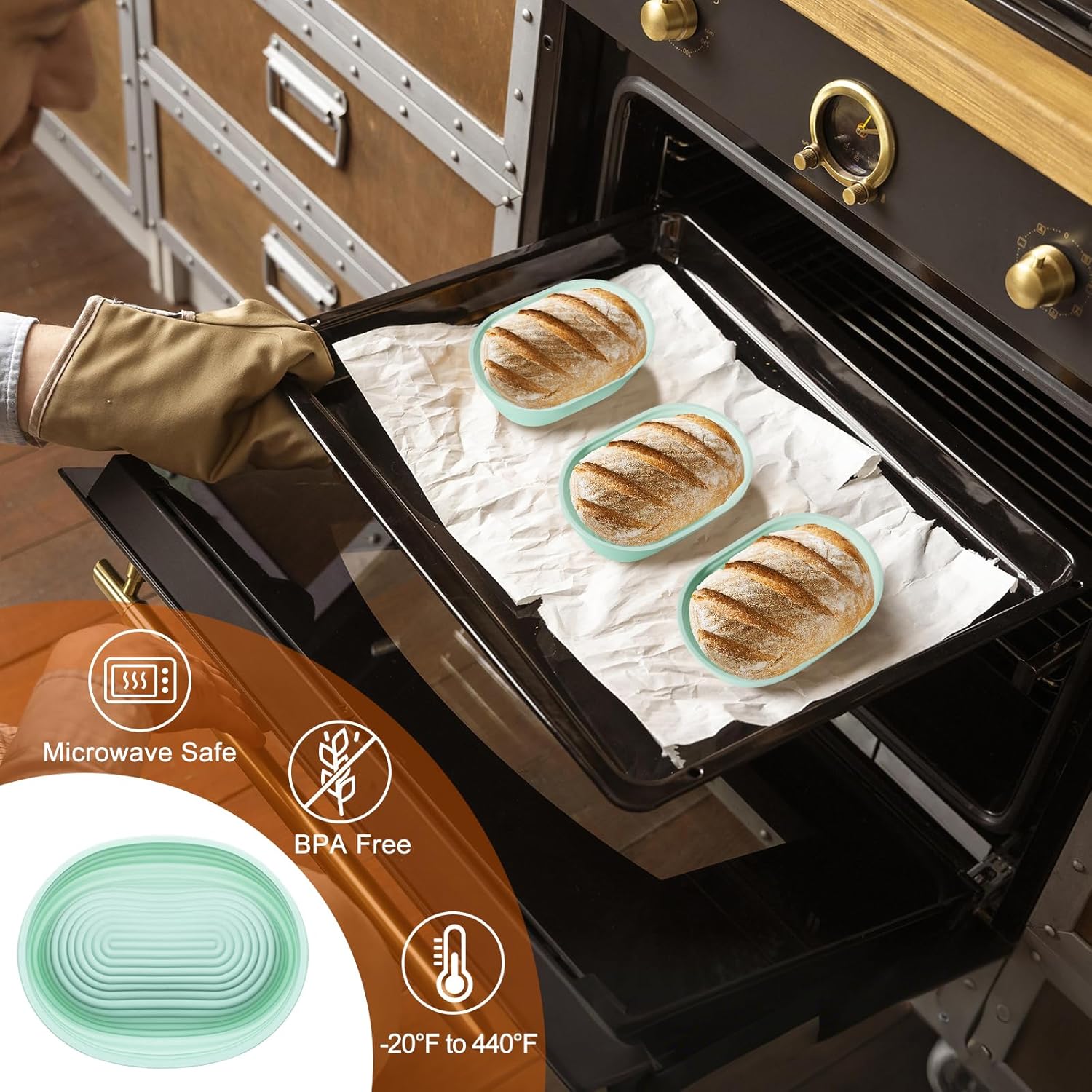 Silicone Banneton, Sourdough Bread Baskets (Set of 5, 6.5 Inch), Mini Oval Proofing Bowls, Bread Making Baking Supplies, Banneton proofing basket for Sourdough Baking