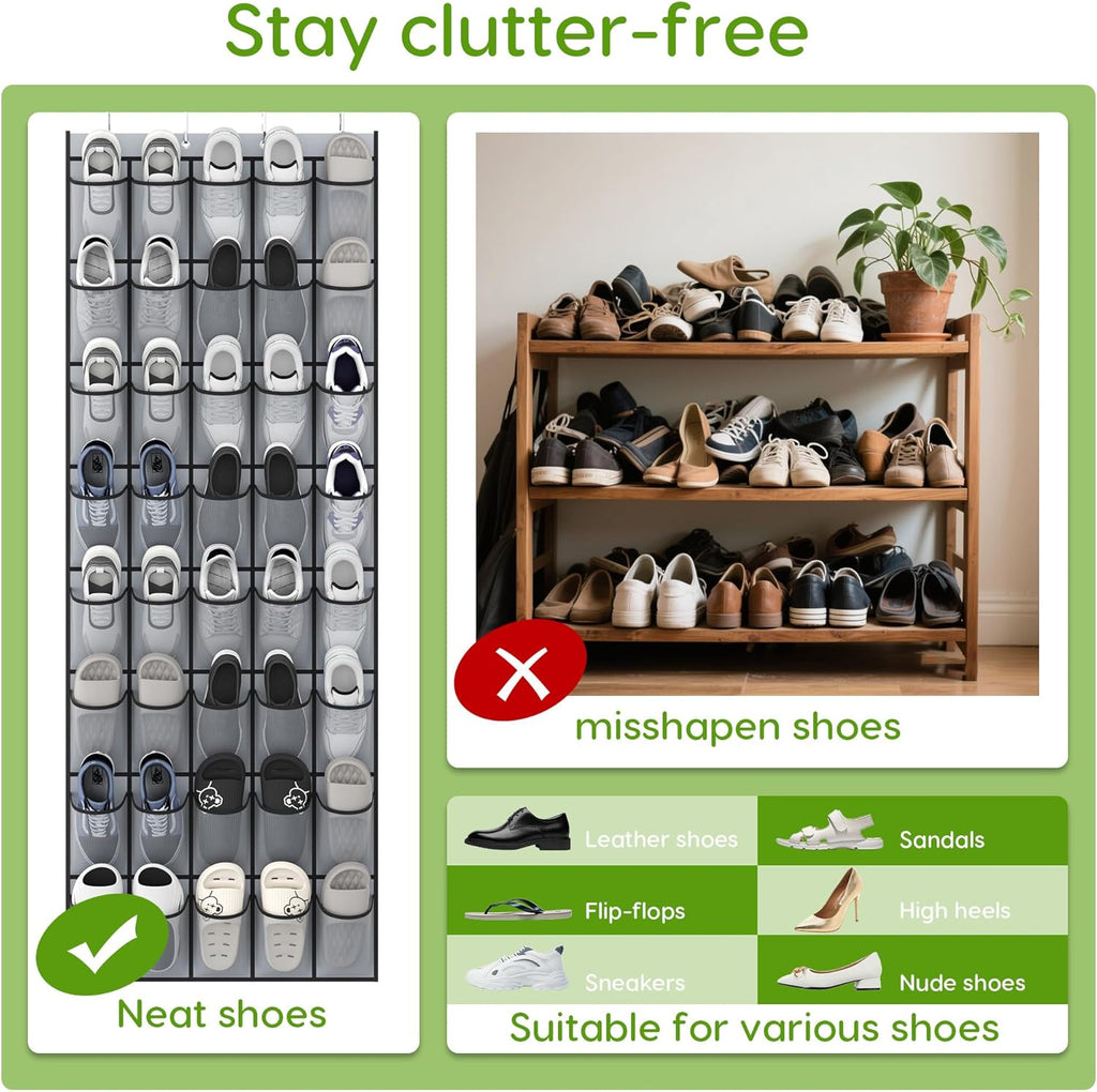 Unjumbly Over the Door Shoe Organizer with 40 Large Breathable Mesh Pockets, Space Saving Shoe Holder, Hanging Shoe Rack for Entryway Bedroom Closet Storage (Grey, 40 Pockets)