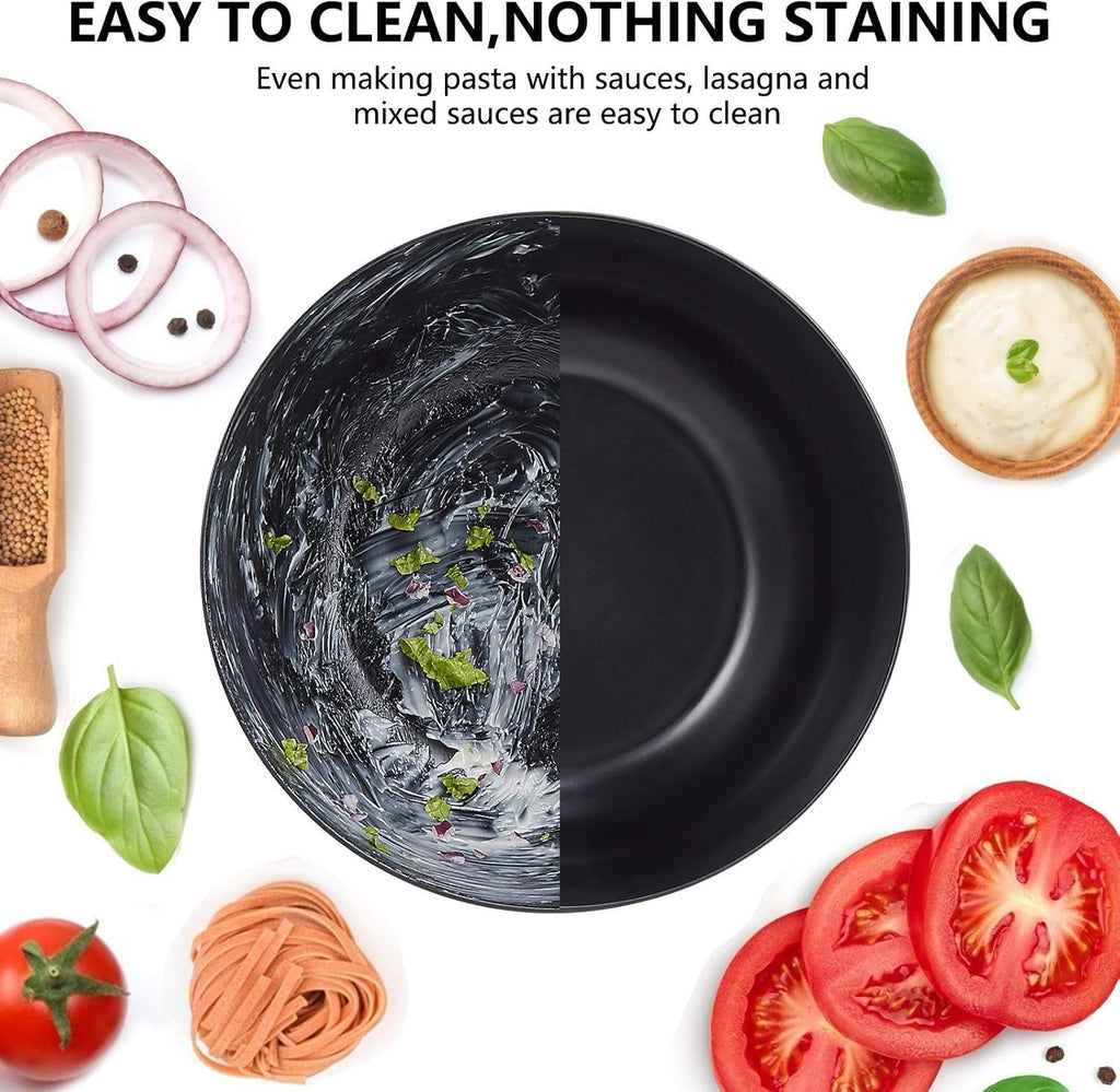 10" Large Salad Serving Bowl with Utensils in Lid, Bamboo Fiber Salad Bowl with Lid, Mixing Bowl with Servers set for Pasta,Fruit,Veggies,Popcorn to Replace Wooden Bowls - Matte Black