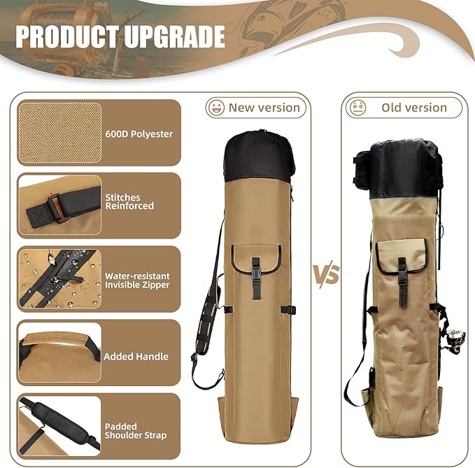 Wowelife Fishing Rod Carrier - Pole Bag Reel Organizer Case Storage for Gear, Travel - Gifts for Men, Family