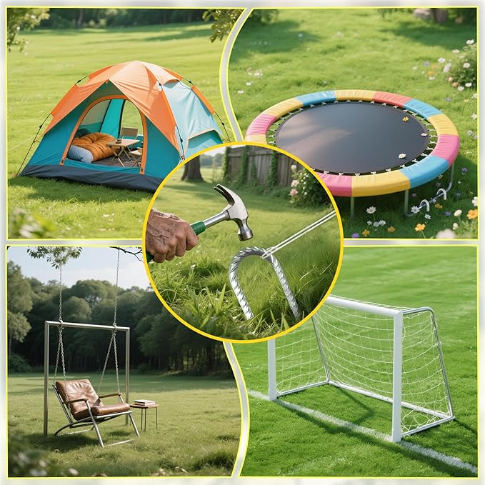 Rebar Stakes 12 inch, 5/16" Diameter Heavy Duty J Hook Stakes 12 Pack, Galvanized Anti-Rust Ground Anchor Long Tent Stakes for Dog Fence Trompoline Swing Set