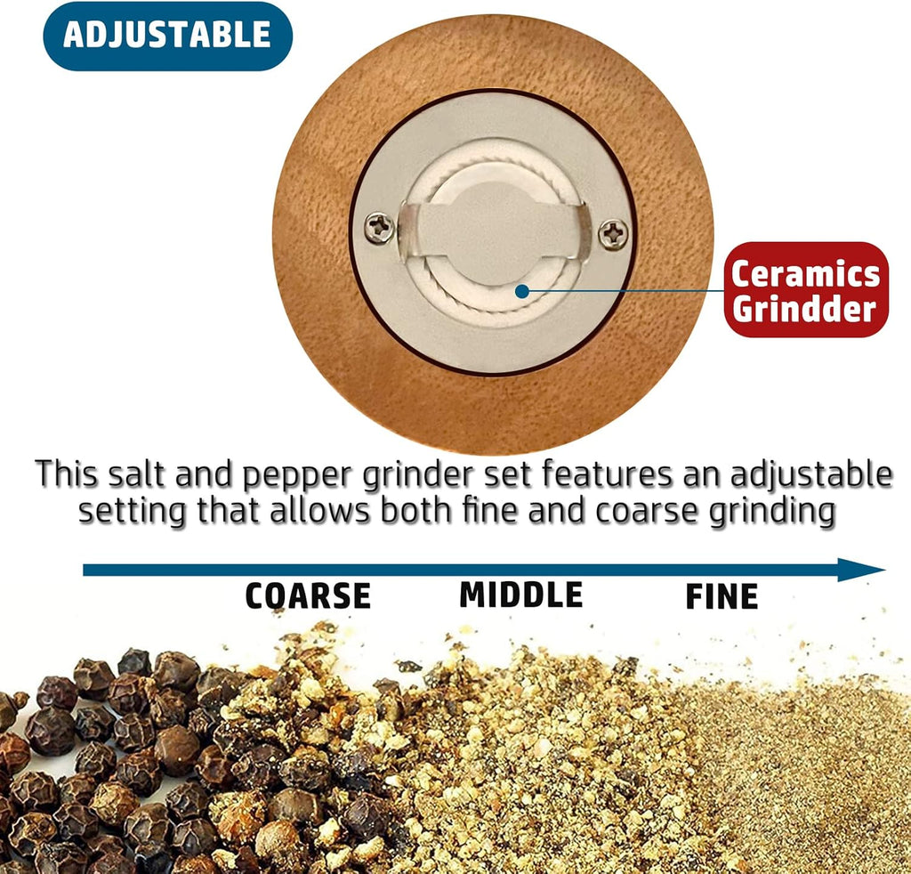 Pepper Mill Set，Manual Pepper Mills, Classical Hand Shake Wooden Pepper Grinder Set，Salt Mills，Wooden Pepper Mill，Ceramic Blades Metal Handle，Enjoy Fresh Ground Pepper (Burlywood 1pcs-6in)