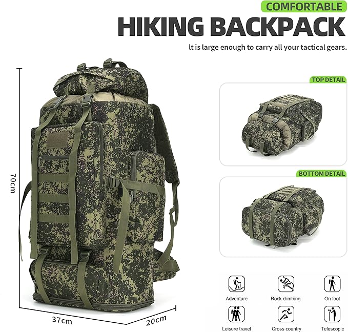 100L Hiking Camping Backpack Tactical Backpack for Men Large Survival Hunting Waterproof Backpack Molle Rucksack Military Camping Backpacking Daypack