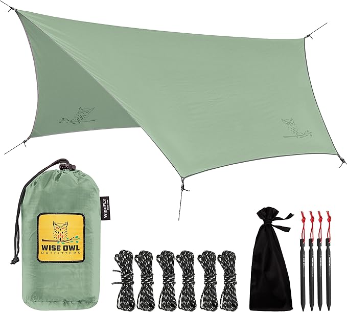 Wise Owl Outfitters Hammock Tarp, Hammock Tent - Rain Tarp for Camping Hammock - Camping Gear Must Haves w/Easy Set Up Including Tent Stakes and Carry Bag