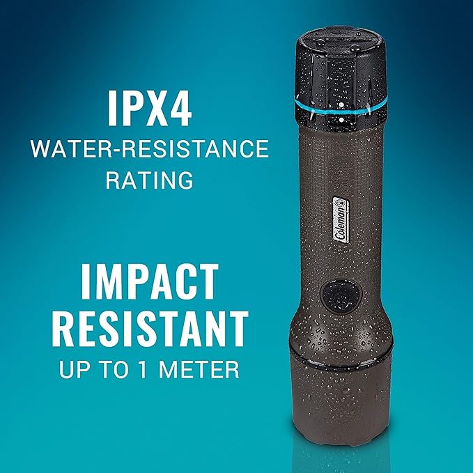 Coleman OneSource Rechargeable LED Flashlight, Water-Resistant Flashlight with OneSource Batteries Shines Up to 1000 Lumens, Rechargeable Heavy-Duty Flashlight for Camping, Emergencies, & Home Usage