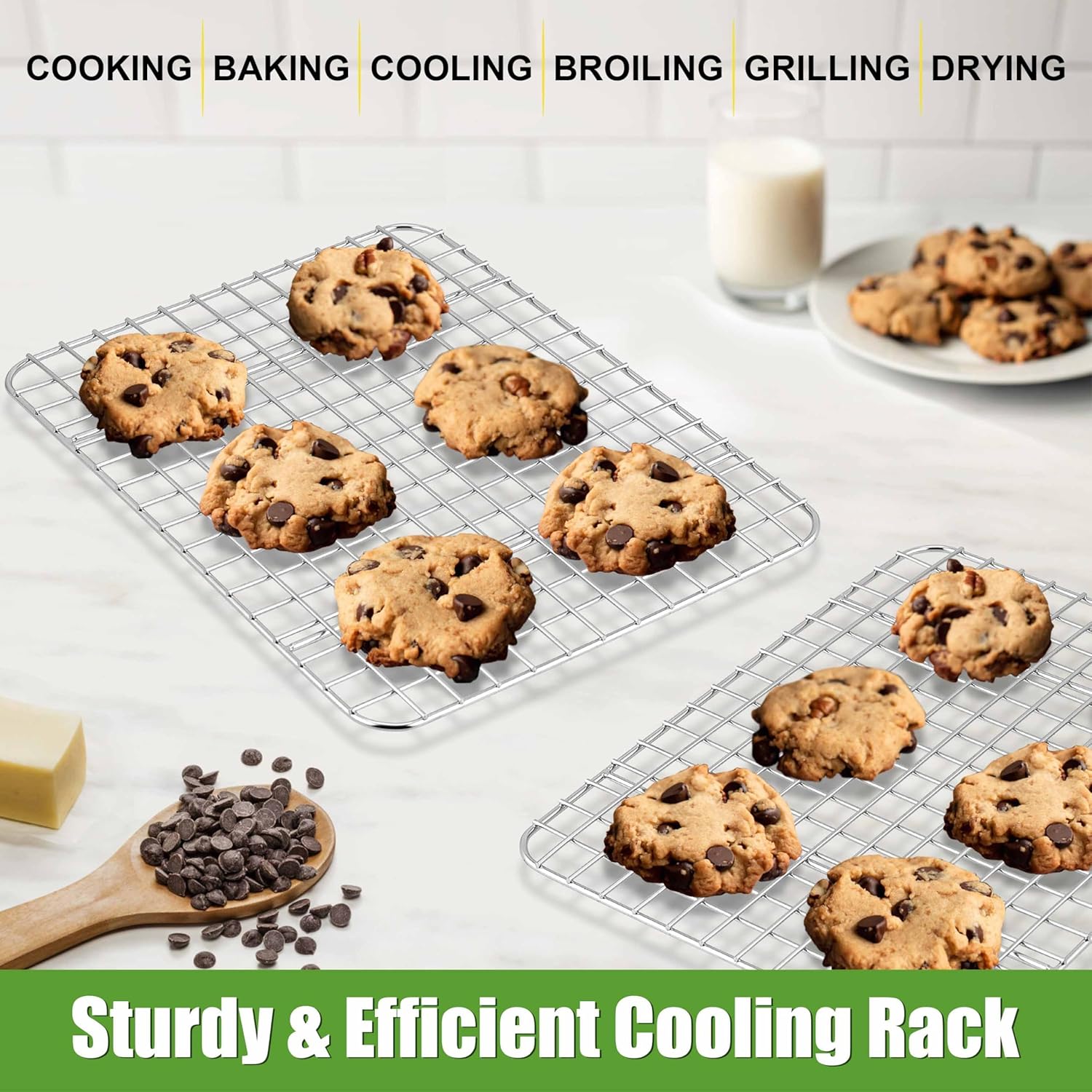 Homikit 2 Pack Cooling Rack Set, 8.7" x 6.3" Stainless Steel Baking Rack for Bacon Bread Pizza, Mini Metal Wire Oven Racks for Cooking Fit Small Toaster Oven Pan, Rust Free & Dishwasher Safe