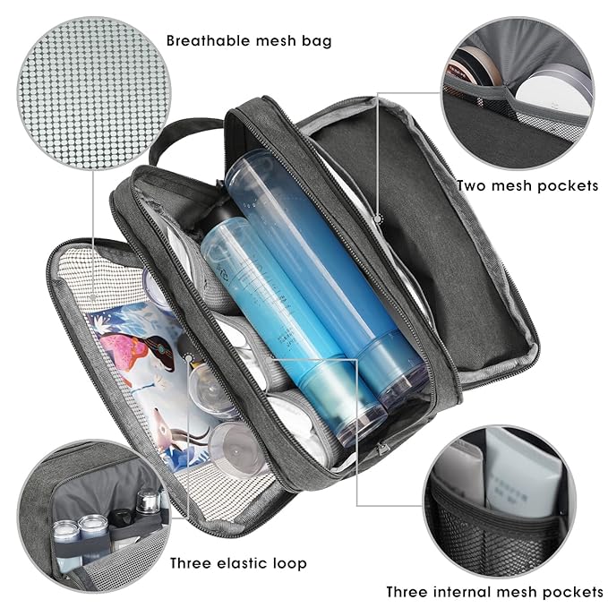 Toiletry Bag for Men Hanging Dopp Kit Water Resistant Shaving Bag Small Toiletry Bag for Traveling (Denim Pure Grey)