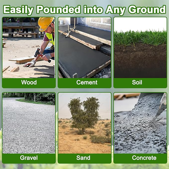 VVOKGO 24 Inch Rebar Stakes Heavy Duty J Hook Ground Anchors, 3/8 Inch Diameter Curved Steel Plant Support Garden Stake with Chisel Point end, Hammer Through for Camping Tent - Black Coated (8)