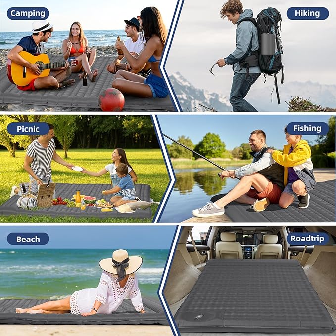 WANNTS Double Sleeping Pad, Extra Thick Ultralight Inflatable Sleeping Pad for Camping, Built-in Pump for Hiking, Airpad, Carry Bag, Repair Kit, Compact & Lightweight Camping pad