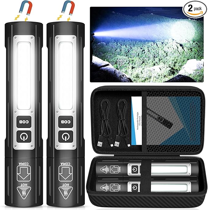 Banral Rechargeable Flashlights High Lumens - 20,000LM Super Bright Small Pocket Magnetic Flashlight, 8 Modes LED Tactical Flash Light, Dual Button Powerful Flashlight for Camping (2, Pure Black)