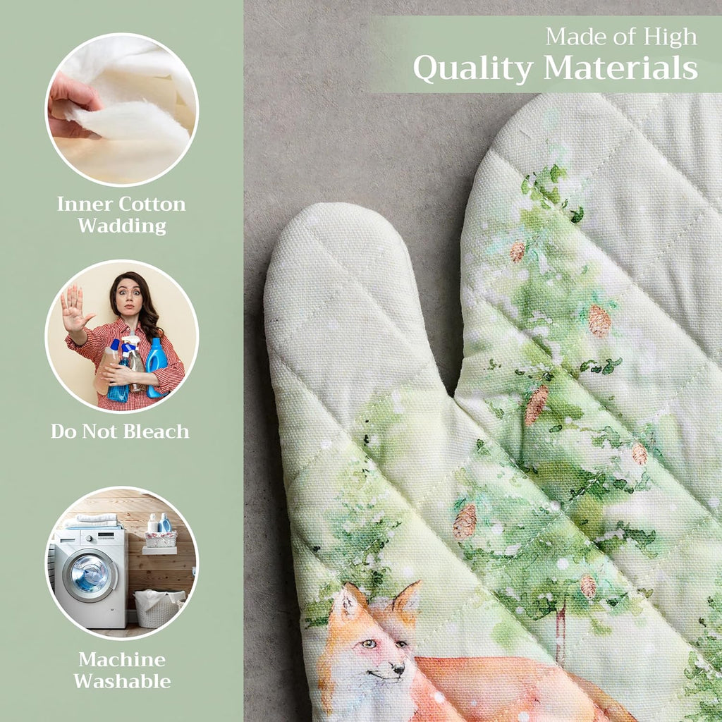 Maison d' Hermine Oven Gloves 100% Cotton Oven Mitt 7" x 13" with Loop Heat Resistant, BBQ, Cooking Gloves, Baking, Grilling, Kitchen, Handling Hot Pans (Pack of 1, Winter Mornings)