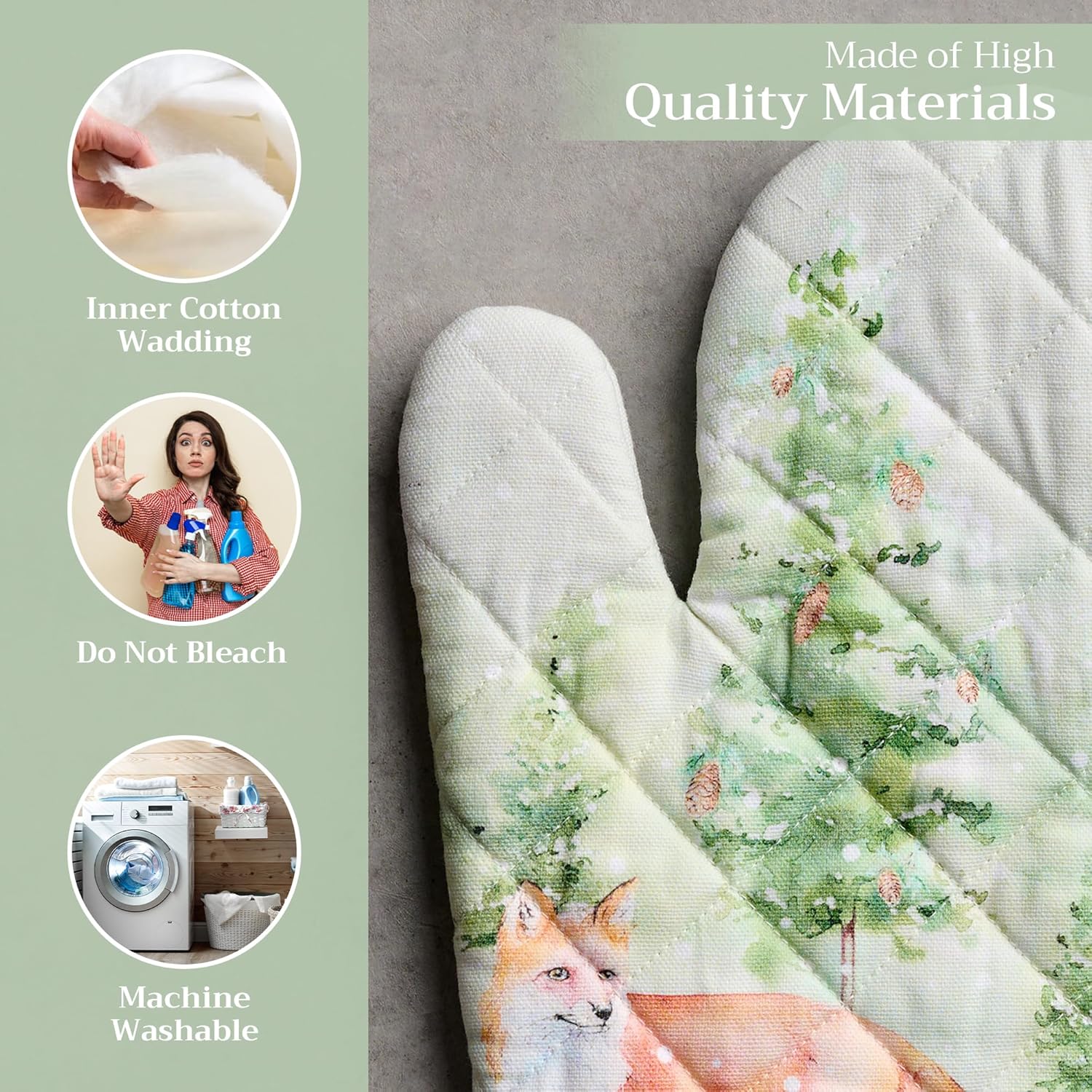 Maison d' Hermine Oven Gloves 100% Cotton Oven Mitt 7" x 13" with Loop Heat Resistant, BBQ, Cooking Gloves, Baking, Grilling, Kitchen, Handling Hot Pans (Pack of 1, Winter Mornings)