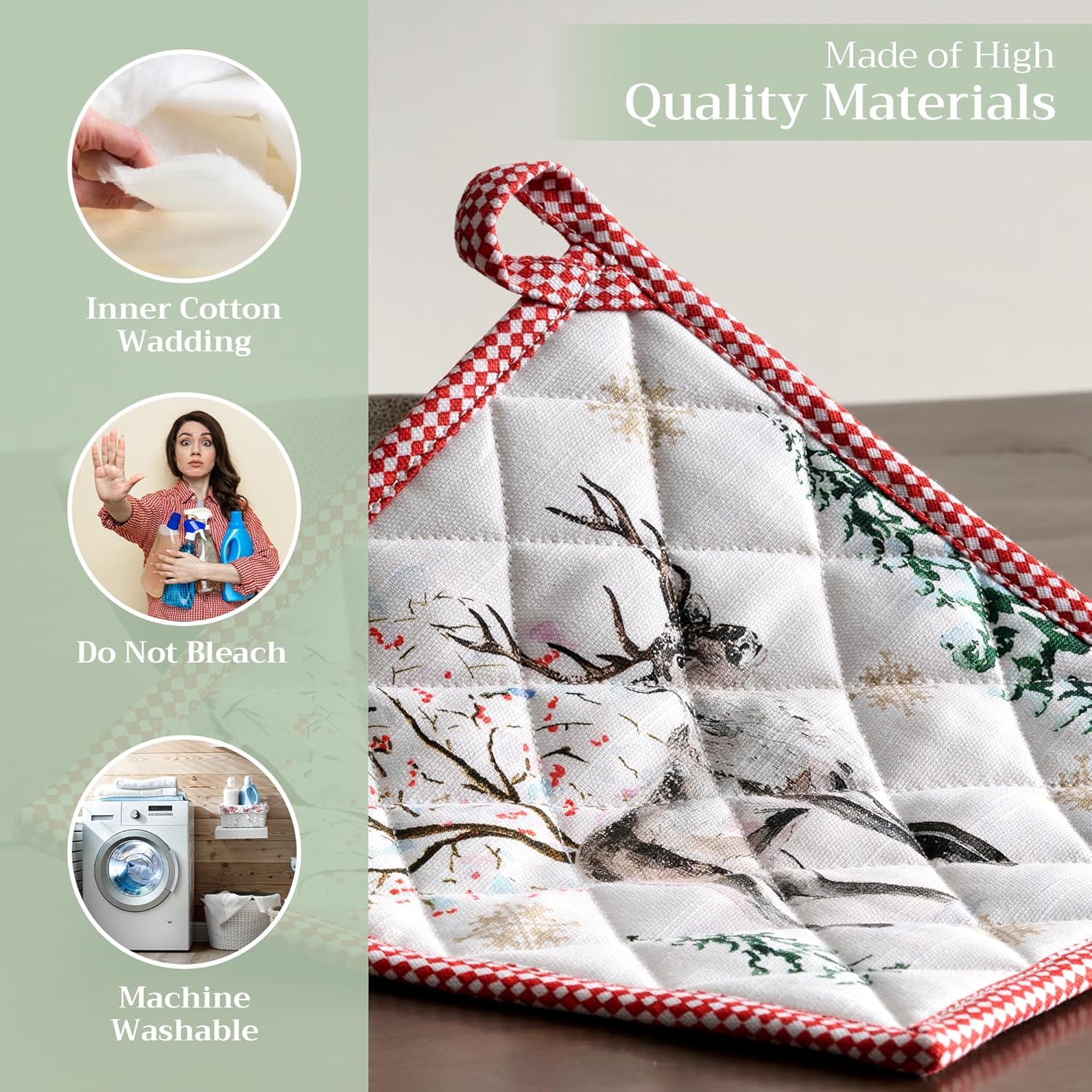 Maison d' Hermine Pot Holders 100% Cotton Heat Resistant Potholders 8" x 8" Hot Pads with Loop BBQ, Cooking, Baking, Grilling, Kitchen, Handling Hot Pans (Pack of 1, Rural Christmas)