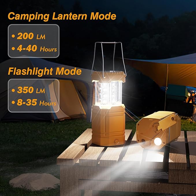 3000 Large Capacity Hand Crank Solar Camping Lantern, Portable Ultra Bright LED Torch, 23-26 Hours Running Time, USB Charger, Electronic Lantern for Outdoor