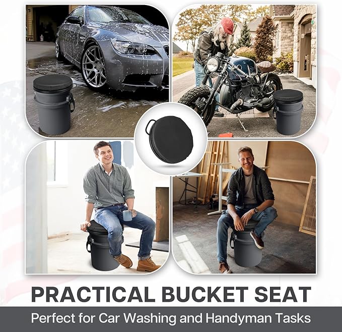5 Gallon Bucket Seat for Yeti Bucket Only, Swivel Bucket Lid with Padded Top for Cozy Sitting, Bucket Seat Cushion for Outdoor Fishing,Hunting,Gardening,Camping,Car Washing, Baseball Training