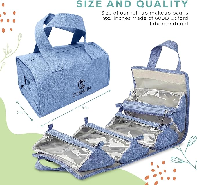 4-in-1 Hanging Toiletry Bag | Roll-up Makeup Organizer With 4 Detachable PVC Zip Pouches| Travel Toiletry Bag, 600D Oxford Fabric Material Organize Make up, Cosmetics
