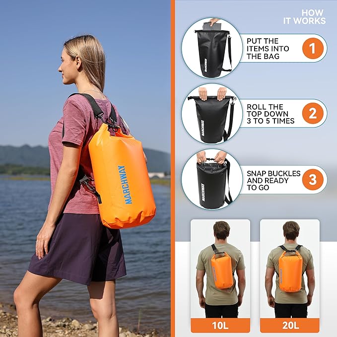 MARCHWAY Floating Waterproof Dry Bag Backpack 5L/10L/20L/30L/40L, Roll Top Sack Keeps Gear Dry for Kayaking, Rafting, Boating, Swimming, Camping, Hiking, Beach, Fishing