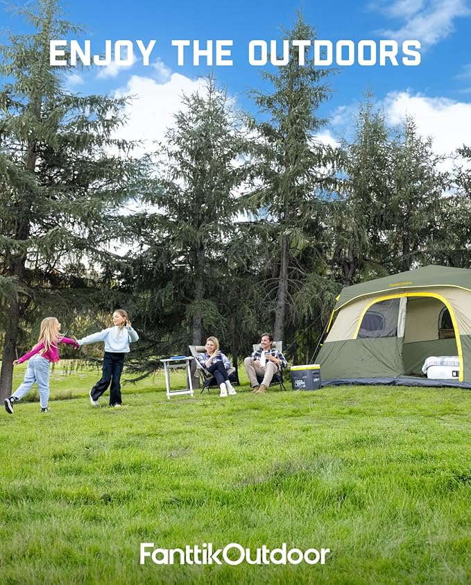 FanttikOutdoor Camping Tent 4/6/8/10 Person Instant Cabin Tent Setup in 60 Seconds with Rainfly & Windproof Portable with Carry Bag for Family Camping & Hiking, Upgraded Ventilation