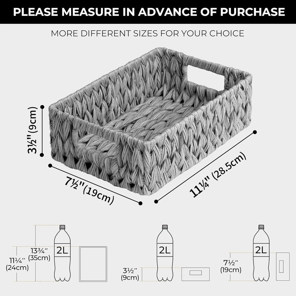 GRANNY SAYS Wicker Baskets for Storage, Waterproof Rattan Storage Baskets, Odorless Wicker Basket with Handles, Decorative Storage Containers, Gray Basket for Pantry Storage, 2-Pack