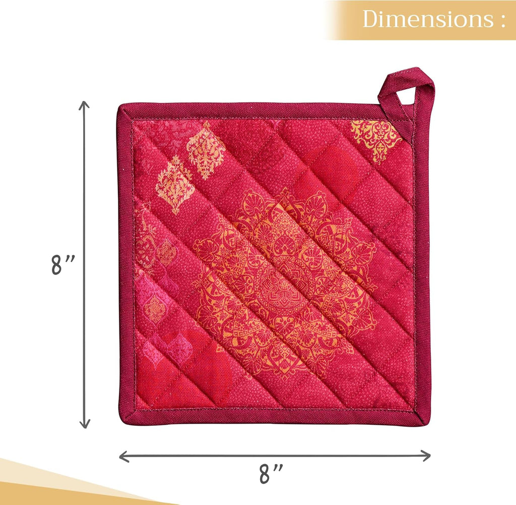 Maison d' Hermine Pot Holders Set 100% Cotton Heat Resistant Potholders 8" x 8" Hot Pads with Loop BBQ, Cooking, Baking, Grilling, Kitchen, Handling Hot Pans (Pack of 2, Versailles)