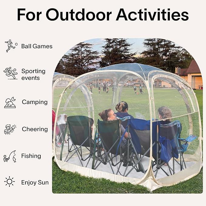 EighteenTek Pod All Weather Sports Tent with Sealed Floor - Instant Tent Shelter - Outdoor Bubble Tent - Rain Tent Camping Sun Shelter Pop Up Clear, Patent Pending for Sports Events Fishing Cheering