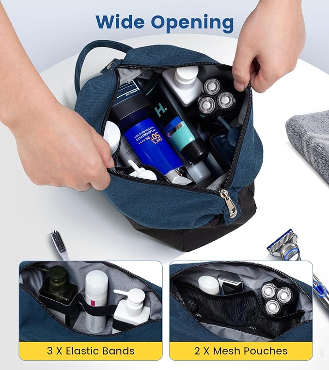 Vorspack Travel Toiletry Bag for Men - Lightweight Mens Toiletry Travel Bag Water Resistant Dopp Kit Shaving Bag for Skincare Toiletries Bathroom Gifts - Navy Blue