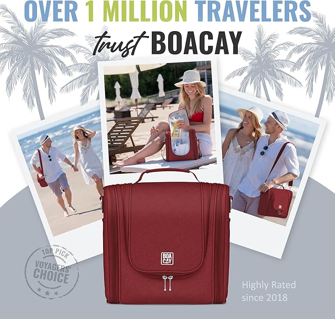 BOACAY Extra Large Hanging Travel Toiletry Bag for Women and Men, Makeup Bag, Bathroom & Shower Organizer Kit for Accessories, Cosmetics, Essentials