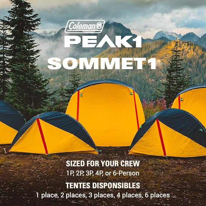 Coleman PEAK1 Premium Backpacking Tent, Waterproof Fabric with 2,000mm Waterhead Rating can Withstand Winds up to 45 MPH; Wide Door, Star View Window, & Footprint Included, 1/2/3/4/6 Person Tent
