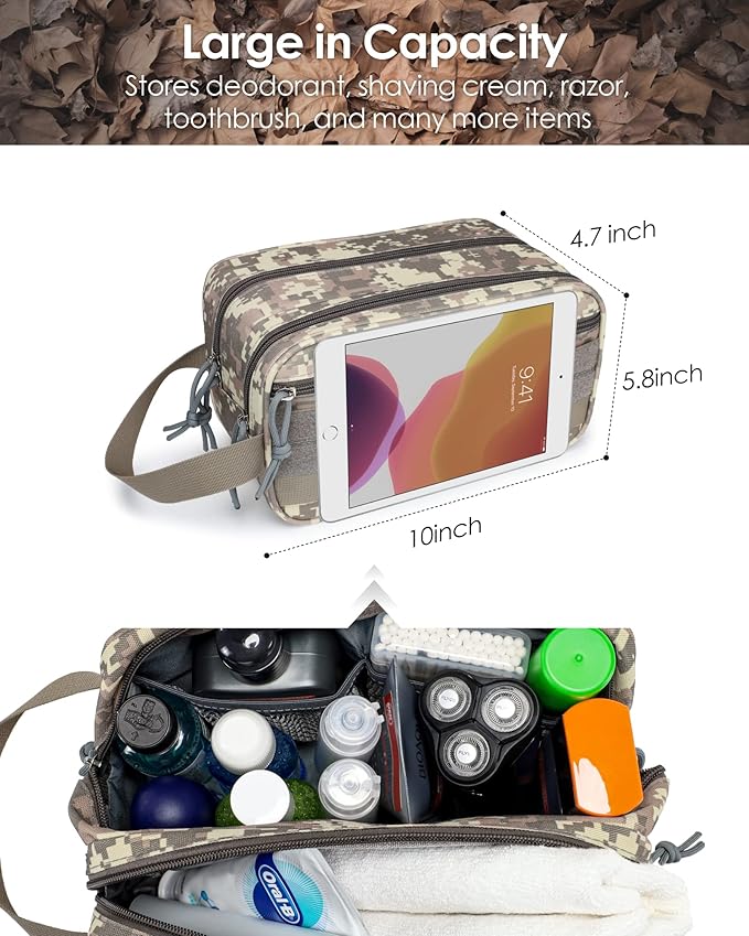 TACTICISM Toiletry Bag for Men - Dry Wet Separate Travel Toiletry Bag, Tactical Molle Dopp Kit for Men with Large Capacity, Water-Resistant Shaving Bag for Adult Women for Travel, ACU Camo