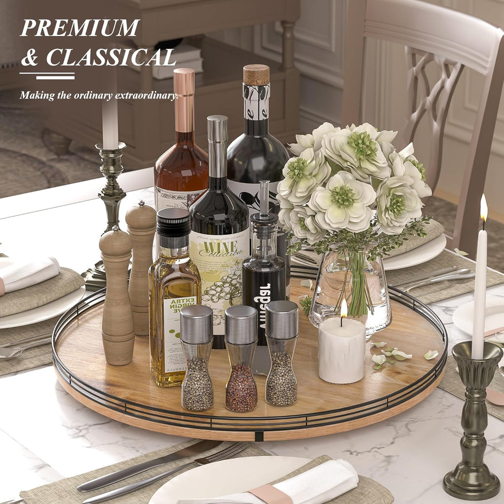 21" Lazy Susan Oak Wood Turntable Organizer for Cabinet, Farmhouse Round Wooden Large Lazy Susan Organization and Storage for Dining Table, Pantry, Kitchen, Countertop, Cupboard, Home Decor