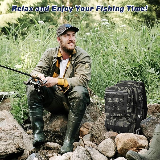 MoKo Fishing Backpack Sling Bag with Rod & Gear Holder, Nylon Waterproof Fishing Tackle Storage Bag for Fishing