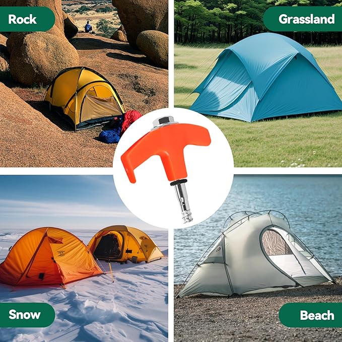 12 Pack 8" Screw in Tent Stakes for Drilling with Hex Heads - Heavy Duty Stainless Steel Tent Pegs/Nails/Spikes, Ground Anchors, Grow in Dark - for Camping, Grassland, Portable Box (Orange)