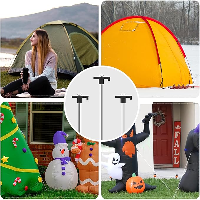 Aodaer 24 Pack Tent Stakes Heavy Duty Tent Pegs 10.25 Inch Non-Rust Metal Yard Stakes with 4x10ft Ropes and Storage Bag Inflatable Stakes for Gardening & Canopies, Camping Halloween Christmas, Black