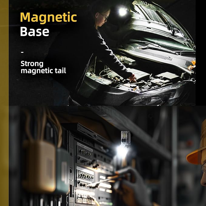 CLAKAP Rechargeable EDC Flashlight, 2Pack 1200LM Keychain Flashlight with COB Floodlight, 11 Modes Magnetic Small Flashlight 90°Head Swivels Portable Mini Pocket Light with Clip for Camping, Outdoor