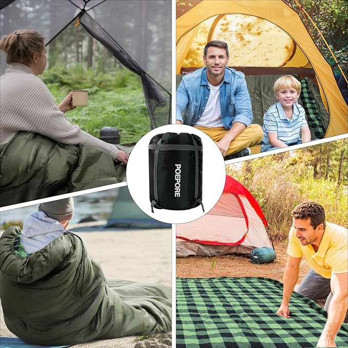 0 Degree Sleeping Bag 100% Cotton Flannel XXL Cold Weather Winter Oversized Sleeping Bag for Adults Camping Zero Degree Big and Tall with Compression Sack