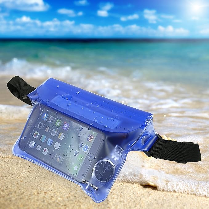 Waterproof Waist Pouch 2-Pack | Beach Accessories Fanny Pack for Swimming Snorkeling Sailing Kayaking Beach Pool Water Parks | Keep Your Phone Wallet Safe and Dry (White & Black)