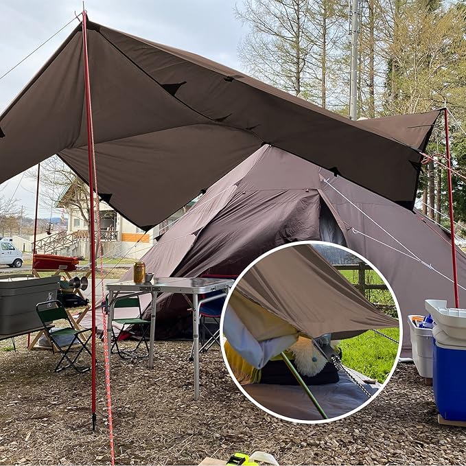 KALINCO Camping Tarp Waterproof, 10X12FT Hammock Rain Fly Tarp Tent, Multifunctional Tent Footprint, Lightweight and Compact for Backpacking, Hiking (Coffee-10X12FT)