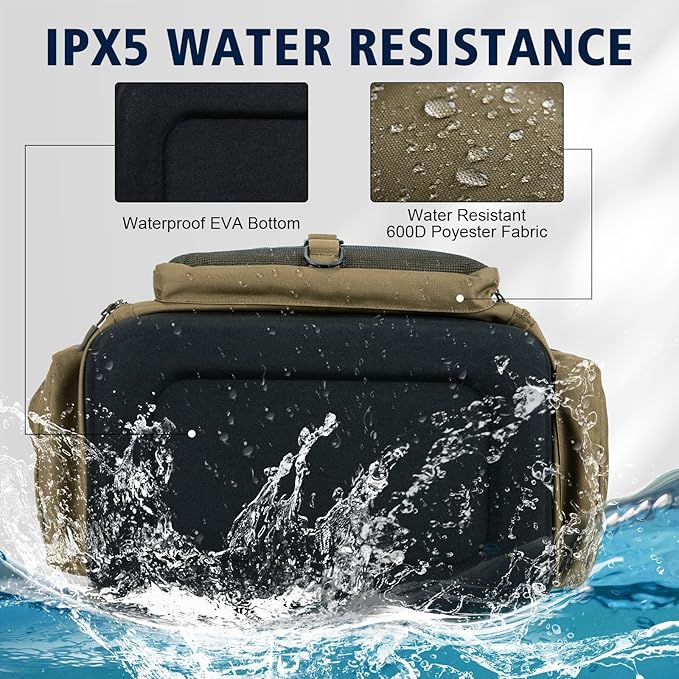 Goture IPX EVA Bottom Fishing Tackle Bag with Rod Holder, Waterproof 600D Fishing Backpack with 8 Lure Pockets & Rain Cover