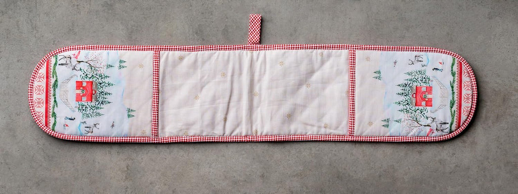 Maison d' Hermine Double Oven Mitts 100% Cotton 7"x35" Double Oven Mitt Heat Resistant BBQ Cooking Gloves with Loop, Baking, Grilling, Home, Kitchen, Handling Hot Pans (Rural Christmas)