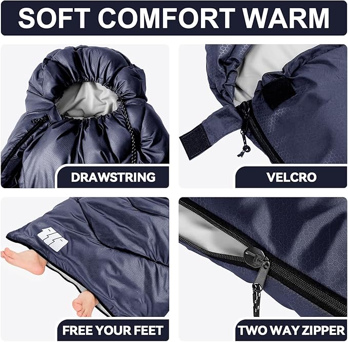 Sleeping Bags for Adults Cold Weather,Portable, Waterproof,Lightweight Sleeping Bag for Tall Girls Boys with Compression Sack for Warm Camping, Hiking, Outdoor & Indoor