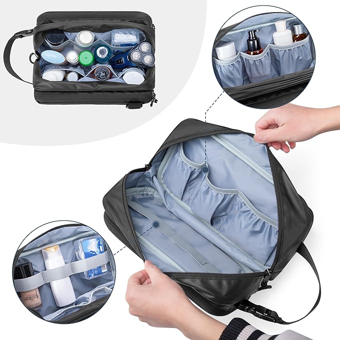 Toiletry Travel Bag for Men Tactical Hygiene Bag, Shaving Kit Toiletries Organizer Dopp Kit with Large Capacity, Black (Empty Bag Only)